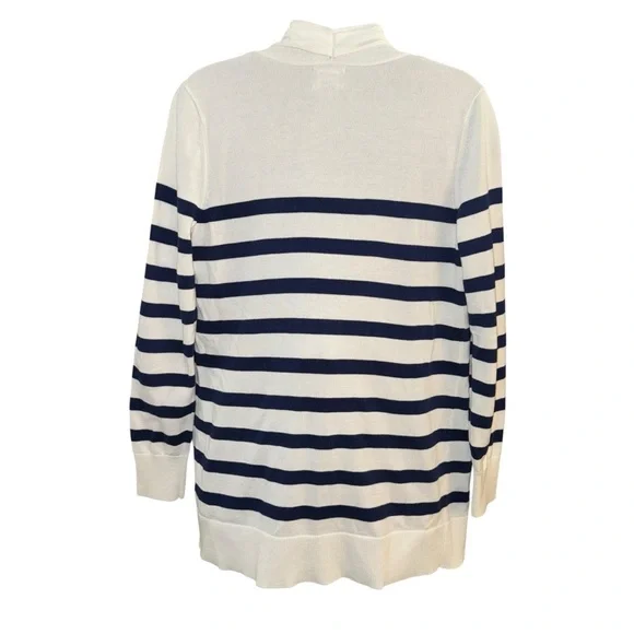 Lands’ End Navy White Striped Cotton Open Front Cardigan Sweater Sz S - Picture 3 of 6